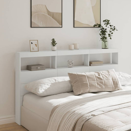 LED Headboard Cabinet White 180x17x102 cm - Stylish Storage Solution