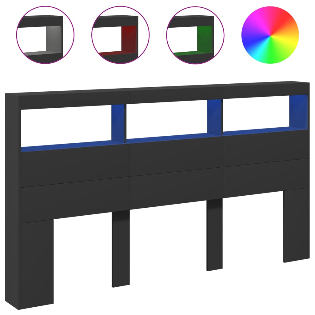 Black LED Headboard Cabinet 180x17x102 cm - Sleek & Modern Design