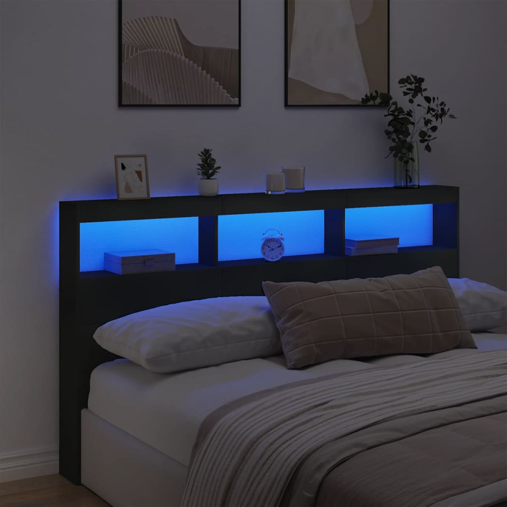 Black LED Headboard Cabinet 180x17x102 cm - Sleek & Modern Design