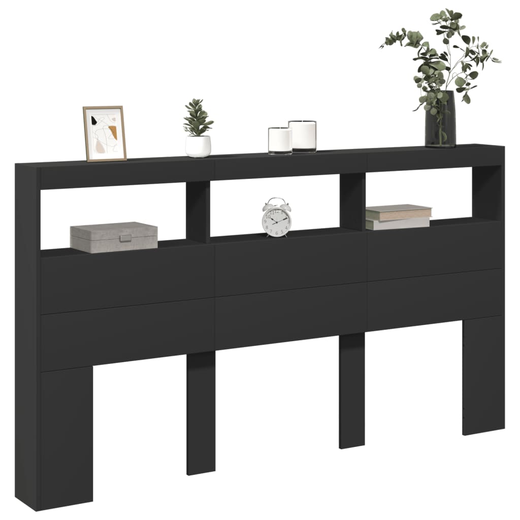 Black LED Headboard Cabinet 180x17x102 cm - Sleek & Modern Design