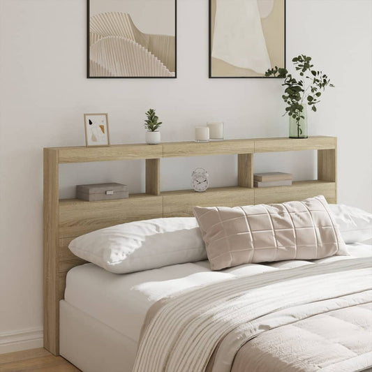 Sonoma Oak Headboard Cabinet with LED 180x17x102 cm
