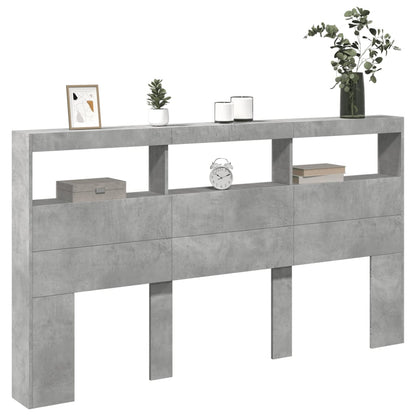 LED Headboard Cabinet, Concrete Grey - 180x17x102 cm