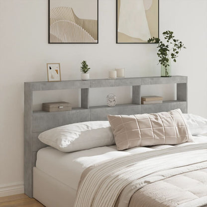 LED Headboard Cabinet, Concrete Grey - 180x17x102 cm
