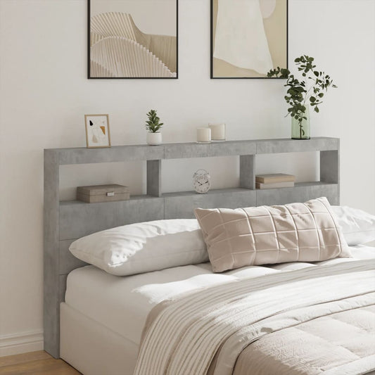 LED Headboard Cabinet, Concrete Grey - 180x17x102 cm