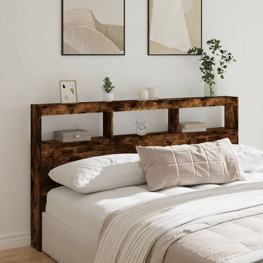 LED Headboard Cabinet in Smoked Oak - 180x17x102 cm