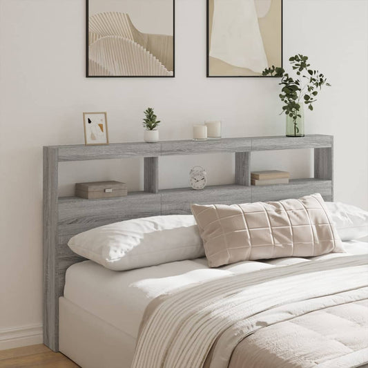 LED Grey Sonoma Headboard Cabinet 180x17x102 cm - Stylish Storage