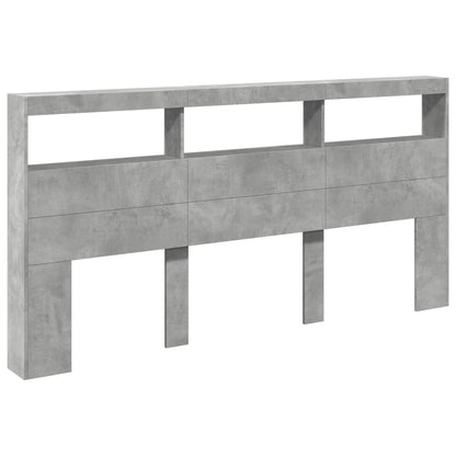 LED Headboard Cabinet, Concrete Grey, 200x17x102 cm, Modern Style