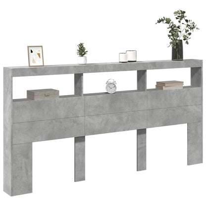 LED Headboard Cabinet, Concrete Grey, 200x17x102 cm, Modern Style