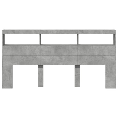 LED Headboard Cabinet, Concrete Grey, 200x17x102 cm, Modern Style