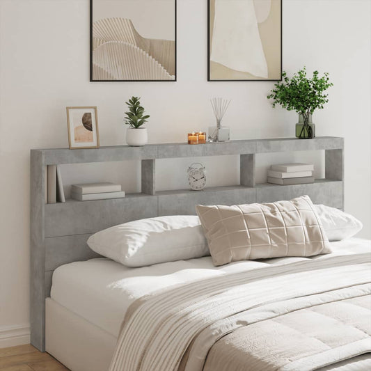 LED Headboard Cabinet, Concrete Grey, 200x17x102 cm, Modern Style