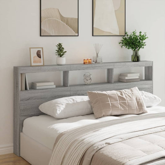 LED Grey Sonoma Headboard Cabinet, 200x17x102 cm - Stylish Storage