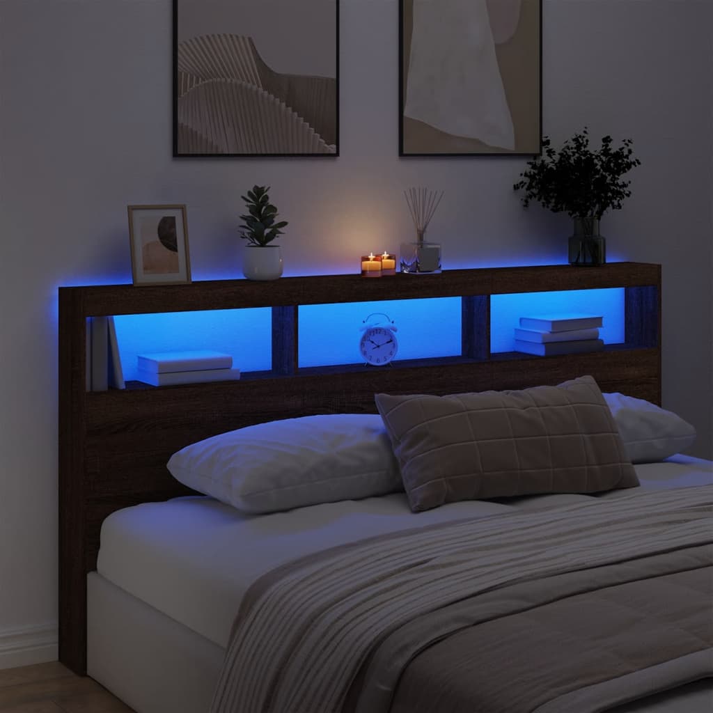 LED Brown Oak Headboard Cabinet, 200x17x102 cm - Stylish & Functional