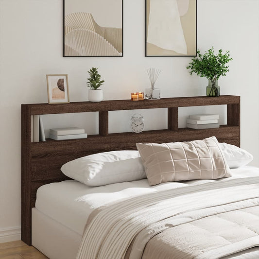 LED Brown Oak Headboard Cabinet, 200x17x102 cm - Stylish & Functional
