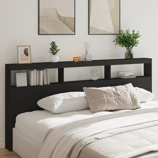 LED Headboard Cabinet Black 220x17x102 cm - Stylish & Functional