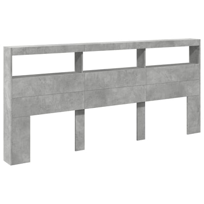 LED Headboard Cabinet - Concrete Grey, 220x17x102 cm