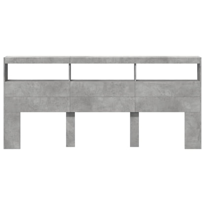 LED Headboard Cabinet - Concrete Grey, 220x17x102 cm