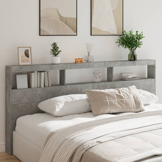 LED Headboard Cabinet - Concrete Grey, 220x17x102 cm