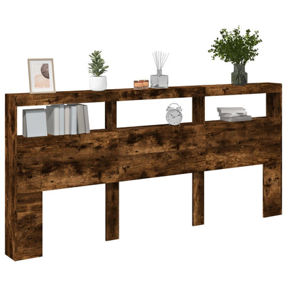 LED Smoked Oak Headboard Cabinet 220x17x102 cm - Elegant Storage