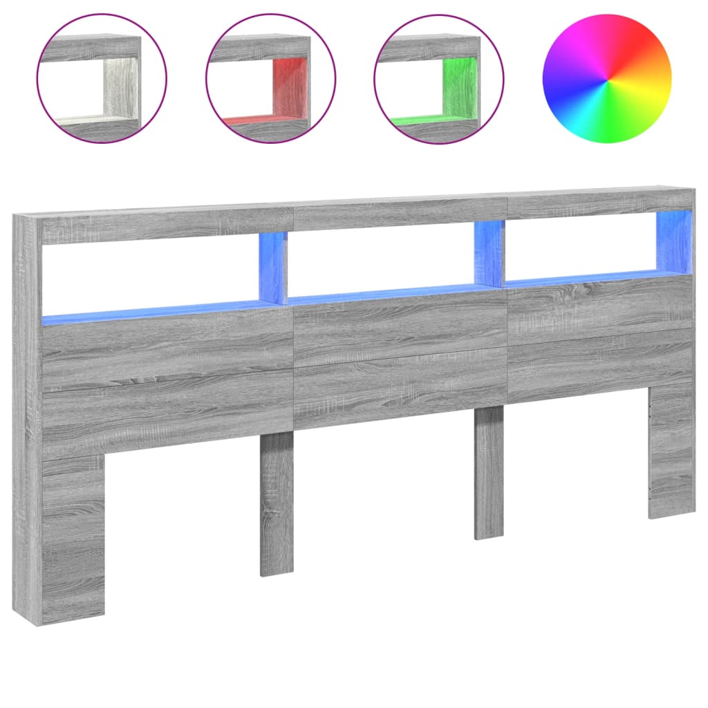 LED Grey Sonoma Headboard Cabinet, 220x17x102 cm - Stylish Storage
