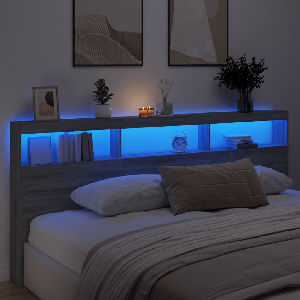 LED Grey Sonoma Headboard Cabinet, 220x17x102 cm - Stylish Storage