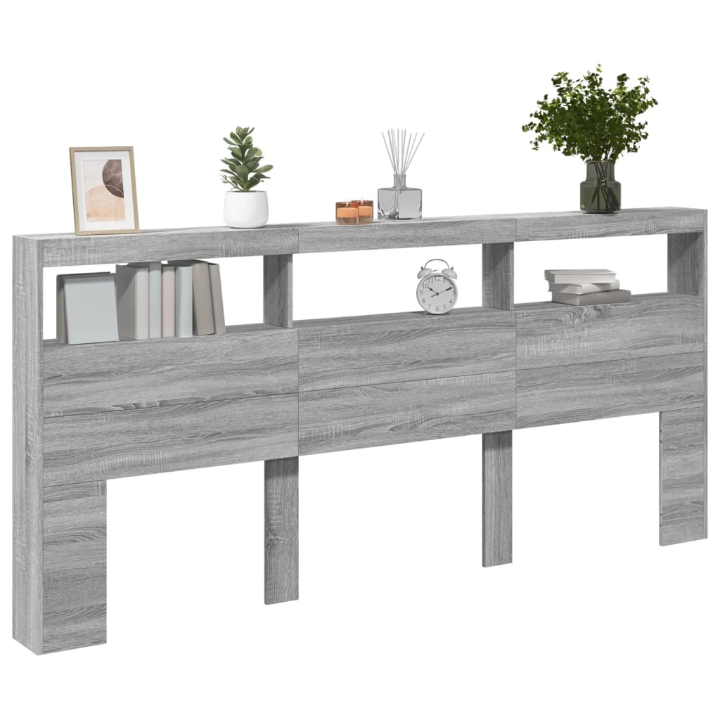 LED Grey Sonoma Headboard Cabinet, 220x17x102 cm - Stylish Storage
