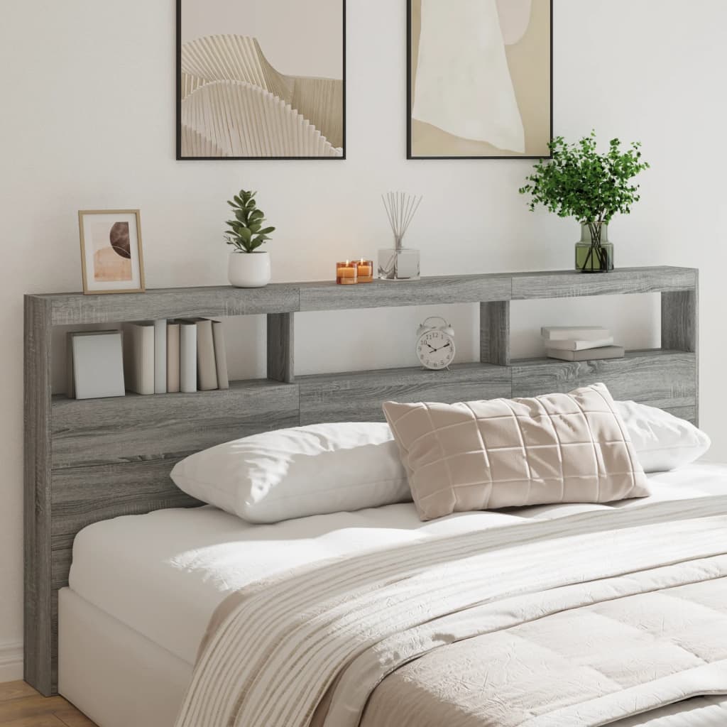 LED Grey Sonoma Headboard Cabinet, 220x17x102 cm - Stylish Storage