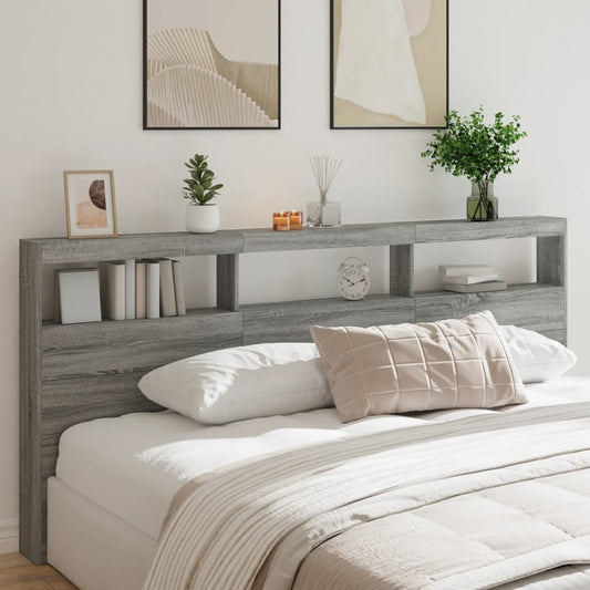 LED Grey Sonoma Headboard Cabinet, 220x17x102 cm - Stylish Storage
