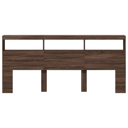 Brown Oak Headboard Cabinet with LED, 220x17x102 cm