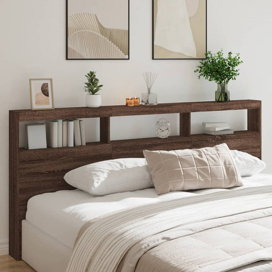 Brown Oak Headboard Cabinet with LED, 220x17x102 cm