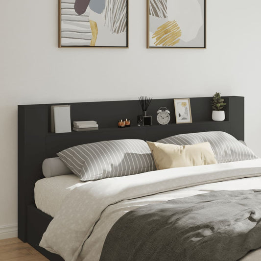 Black LED Headboard Cabinet, 220x16.5x103.5 cm – Modern & Stylish
