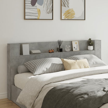 LED Concrete Grey Headboard Cabinet, 220x16.5x103.5 cm