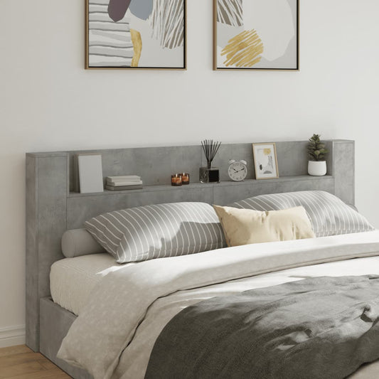 LED Concrete Grey Headboard Cabinet, 220x16.5x103.5 cm