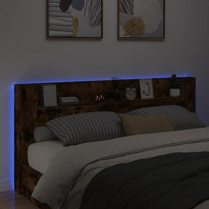 LED Smoked Oak Headboard Cabinet - 220x16.5x103.5 cm