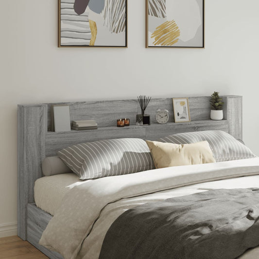 LED Grey Sonoma Headboard Cabinet - 220x16.5x103.5 cm, Stylish & Sleek