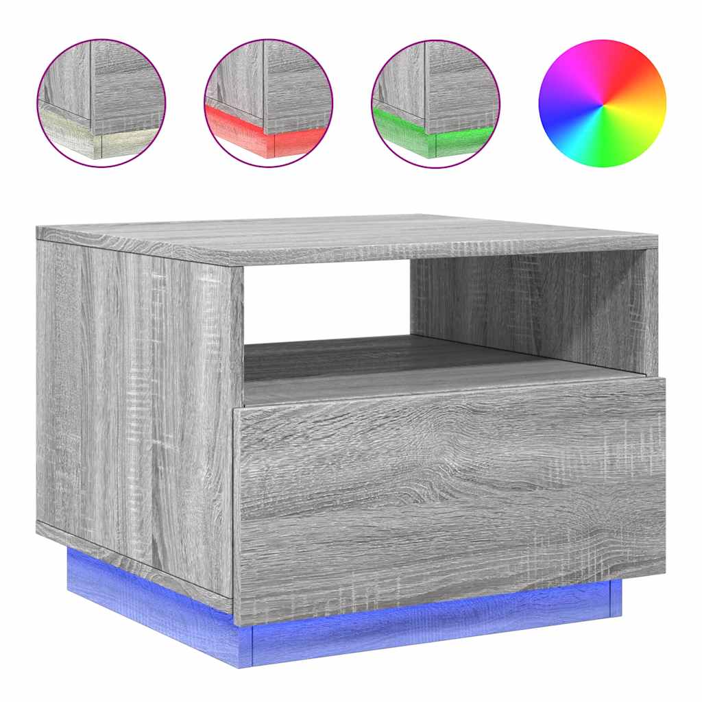 Coffee Table with LED Lights Grey Sonoma 50x49x40 cm