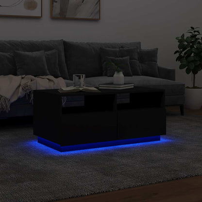 Coffee Table with LED Lights Black 90x49x40 cm