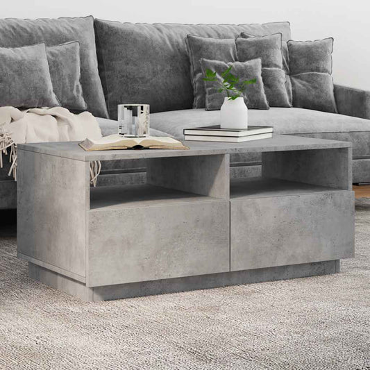 Coffee Table with LED Lights Concrete Grey 90x49x40 cm