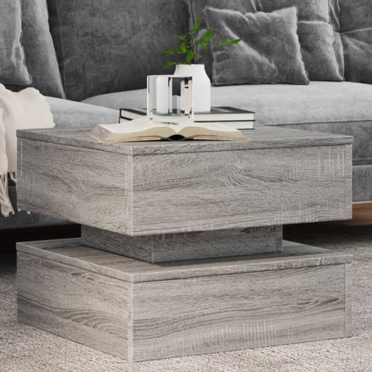 Coffee Table with LED Lights Grey Sonoma 50x50x40 cm