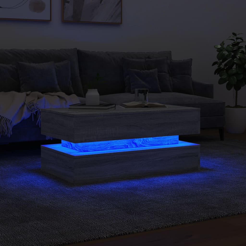 Coffee Table with LED Lights Grey Sonoma 90x50x40 cm