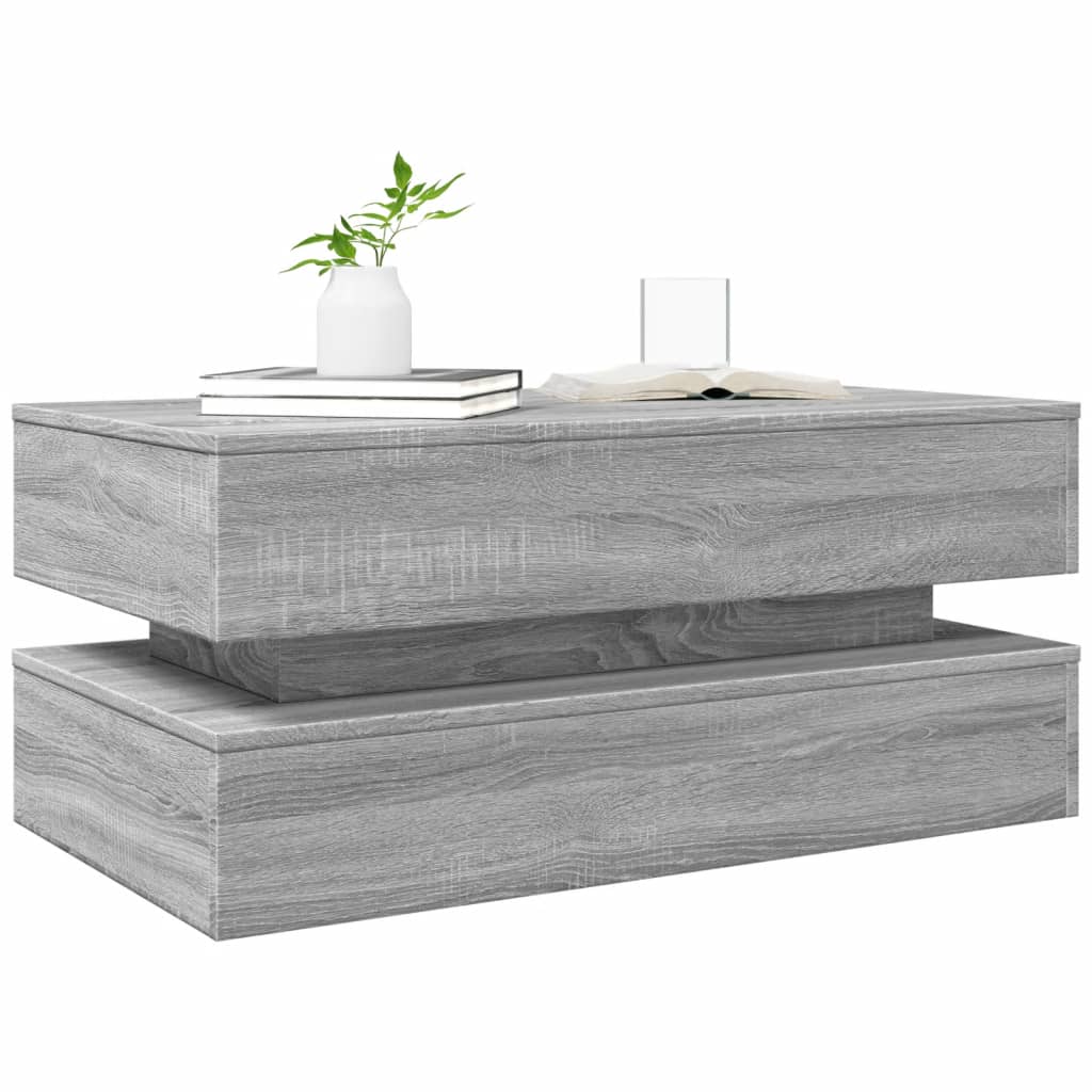 Coffee Table with LED Lights Grey Sonoma 90x50x40 cm