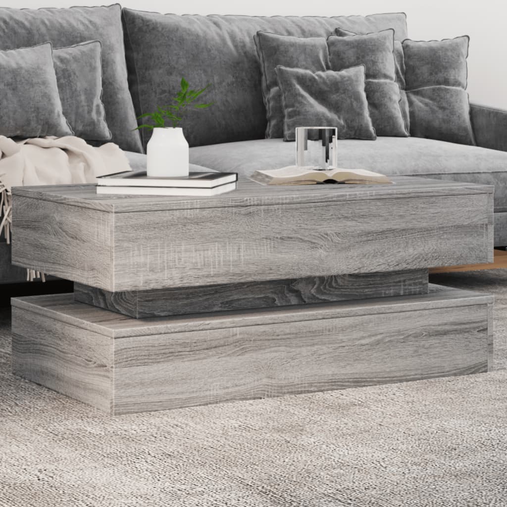 Coffee Table with LED Lights Grey Sonoma 90x50x40 cm