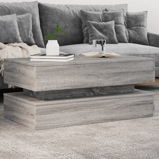 Coffee Table with LED Lights Grey Sonoma 90x50x40 cm