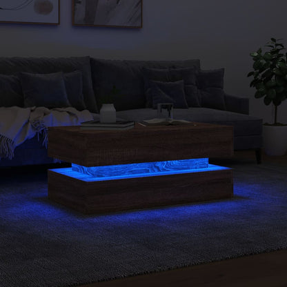 Coffee Table with LED Lights Brown Oak 90x50x40 cm