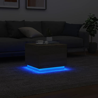 Coffee Table with LED Lights Sonoma Oak 50x50x40 cm