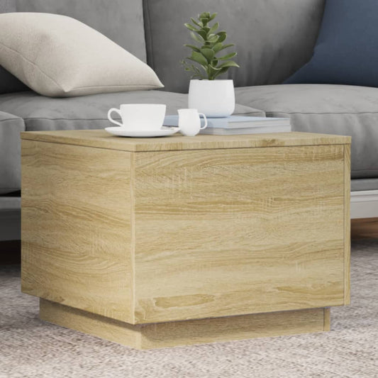 Coffee Table with LED Lights Sonoma Oak 50x50x40 cm