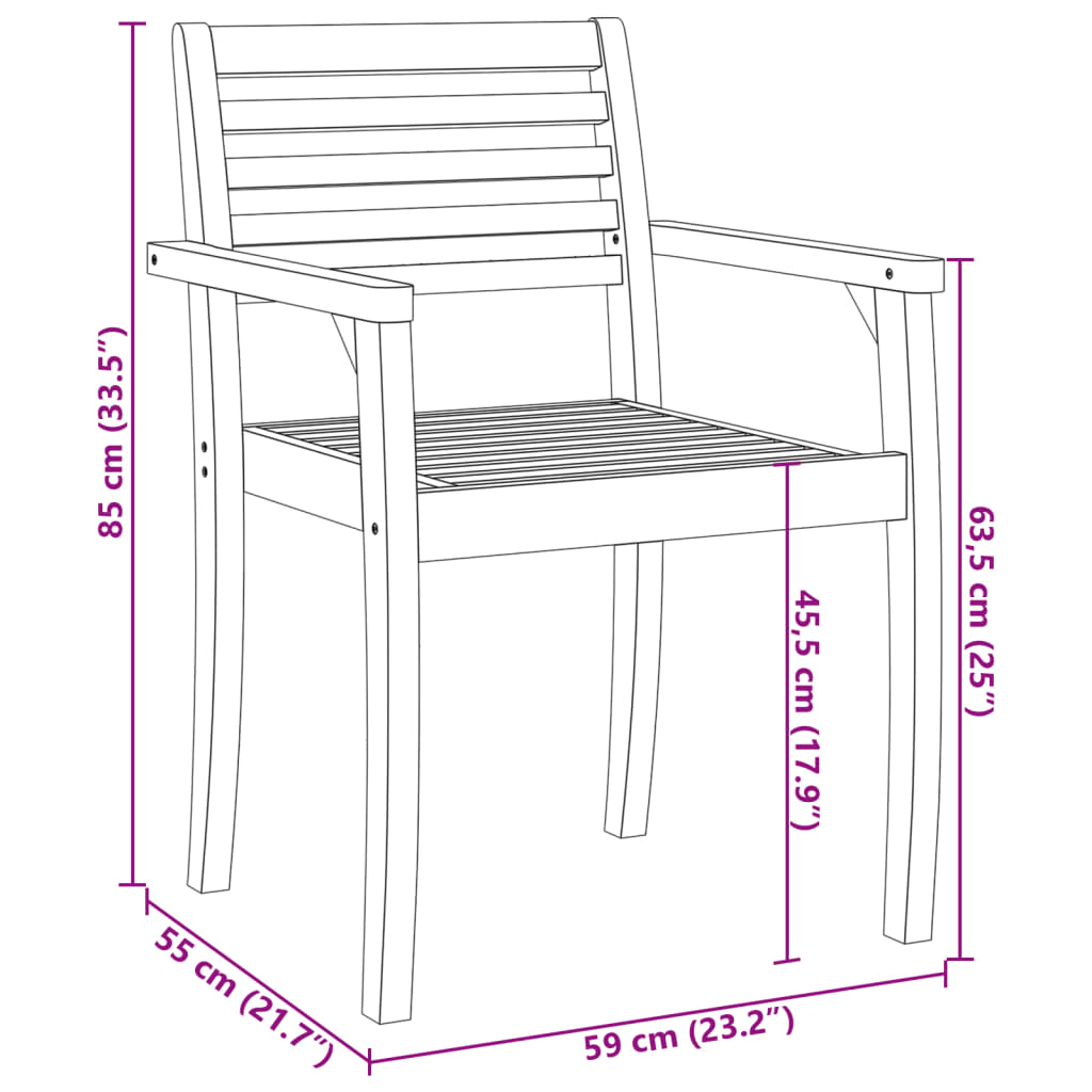 Solid Acacia Wood Garden Chairs, Set of 2, 59x55x85 cm