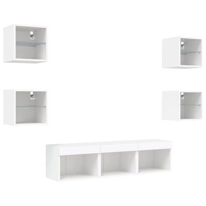 7 Piece TV Wall Units with LED White Engineered Wood