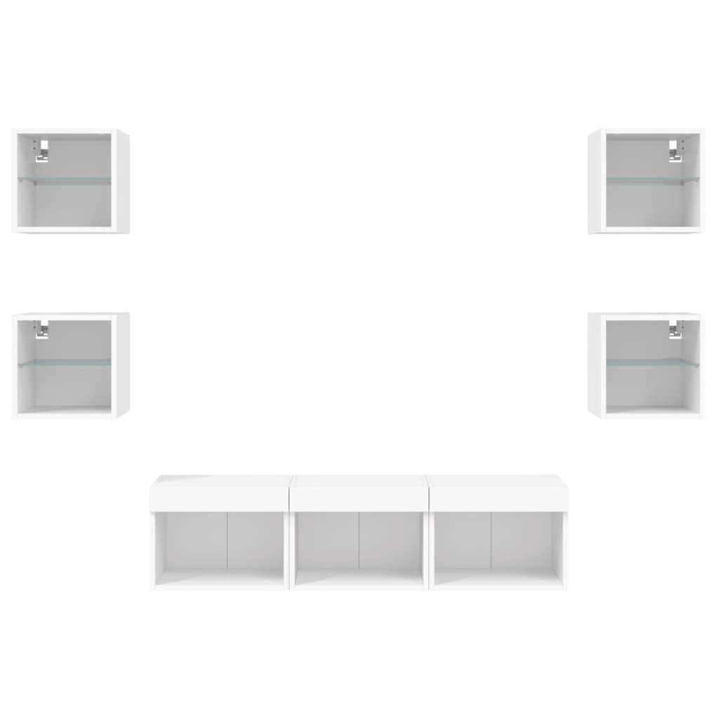 7 Piece TV Wall Units with LED White Engineered Wood