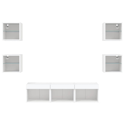 7 Piece TV Wall Units with LED White Engineered Wood