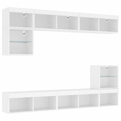 8 Piece TV Wall Units with LED White Engineered Wood
